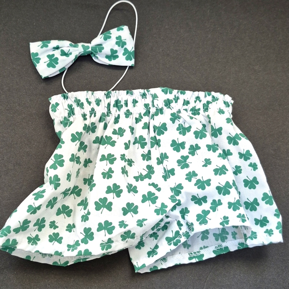 Vintage Bulid A Bear Clover Print Boxer Shorts & Bow Irish St Patricks Lucky
